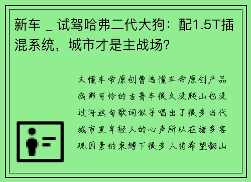 新车 _ 试驾哈弗二代大狗：配1.5T插混系统，城市才是主战场？