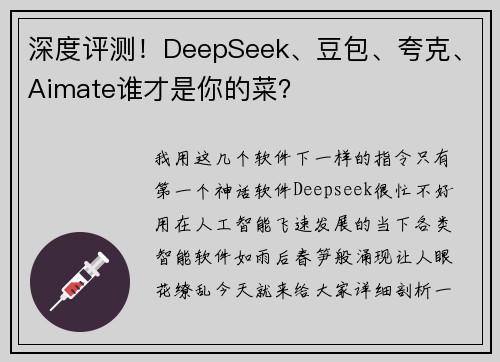 深度评测！DeepSeek、豆包、夸克、Aimate谁才是你的菜？