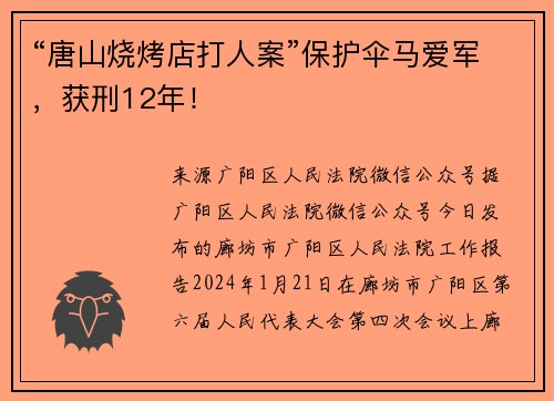 “唐山烧烤店打人案”保护伞马爱军，获刑12年！