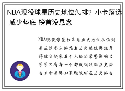 NBA现役球星历史地位怎排？小卡落选 威少垫底 榜首没悬念