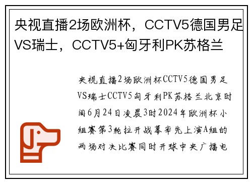 央视直播2场欧洲杯，CCTV5德国男足VS瑞士，CCTV5+匈牙利PK苏格兰
